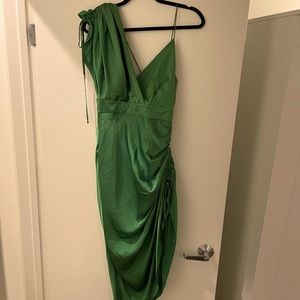 Satin green midi dress